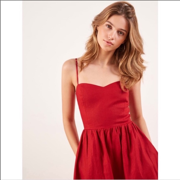 Reformation Olivia Linen Red Lipstick Dress 2 - Picture 2 of 16